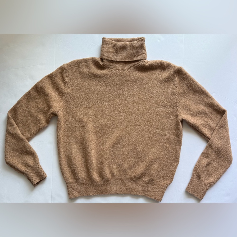 H&M Turtleneck Sweater Soft-Knit Loose-Fit Dark Beige Tan Size S